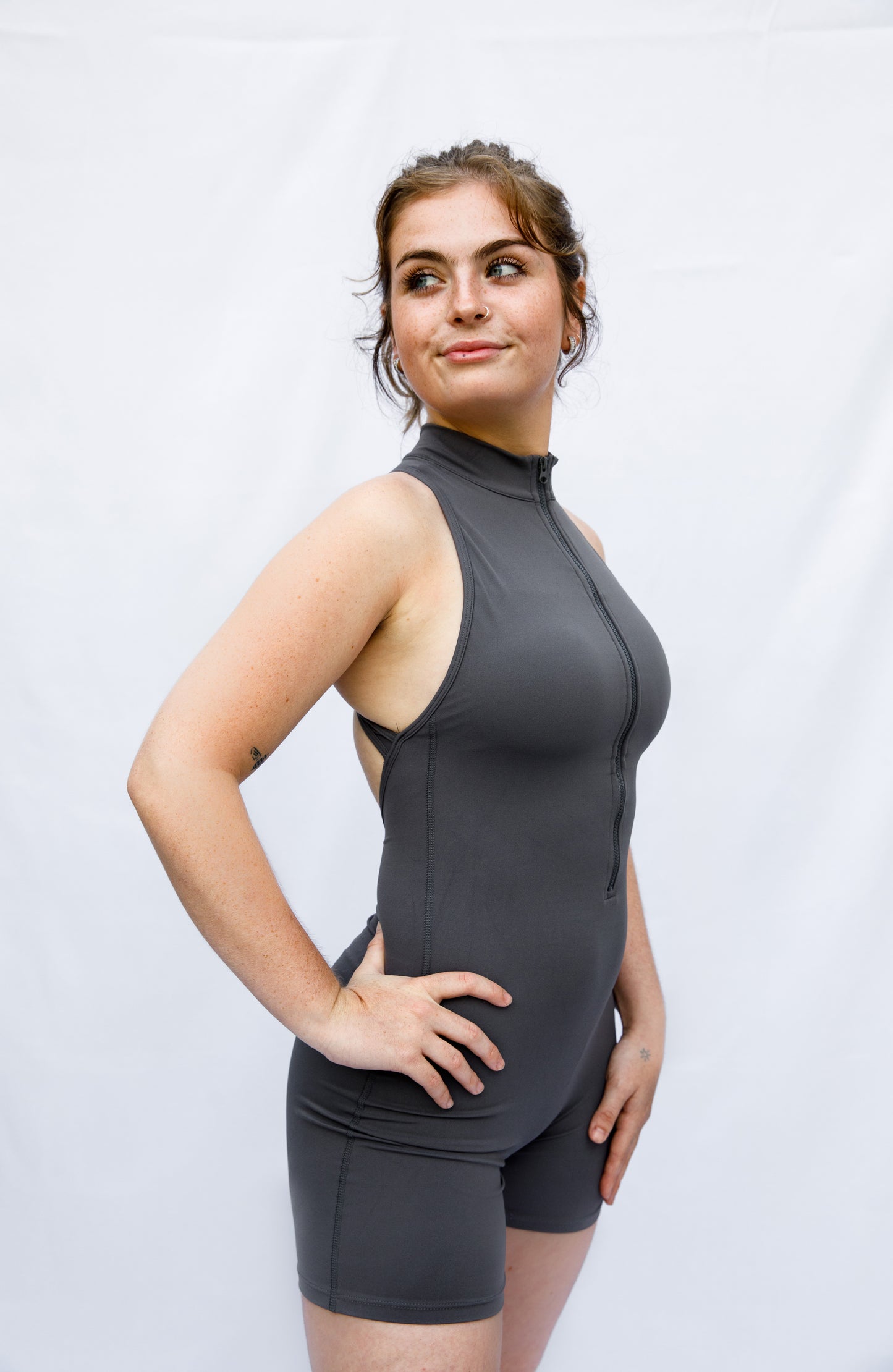 Graphite Seamless Zip-Front Playsuit