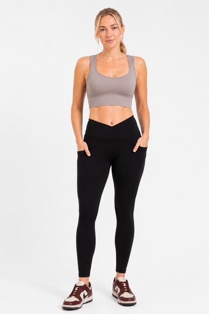 Black V-Waist Sculpting Leggings with Pockets