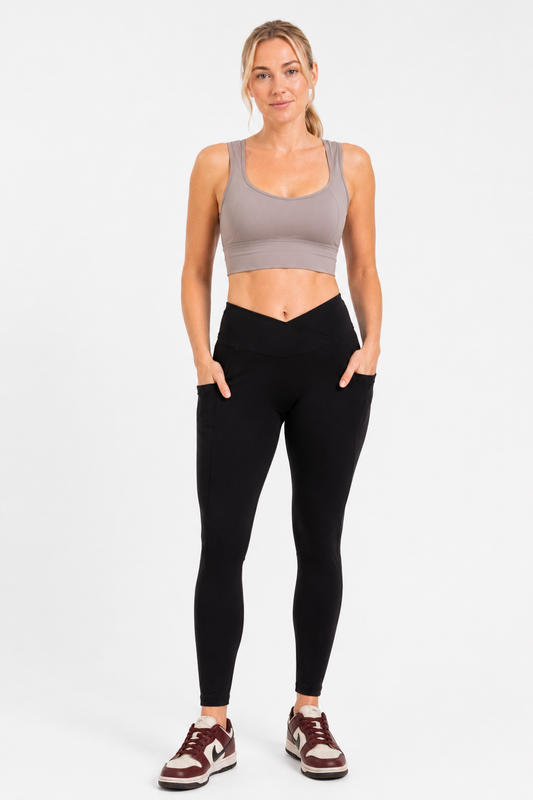 Black V-Waist Sculpting Leggings with Pockets