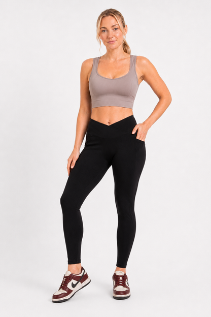 Black V-Waist Sculpting Leggings with Pockets