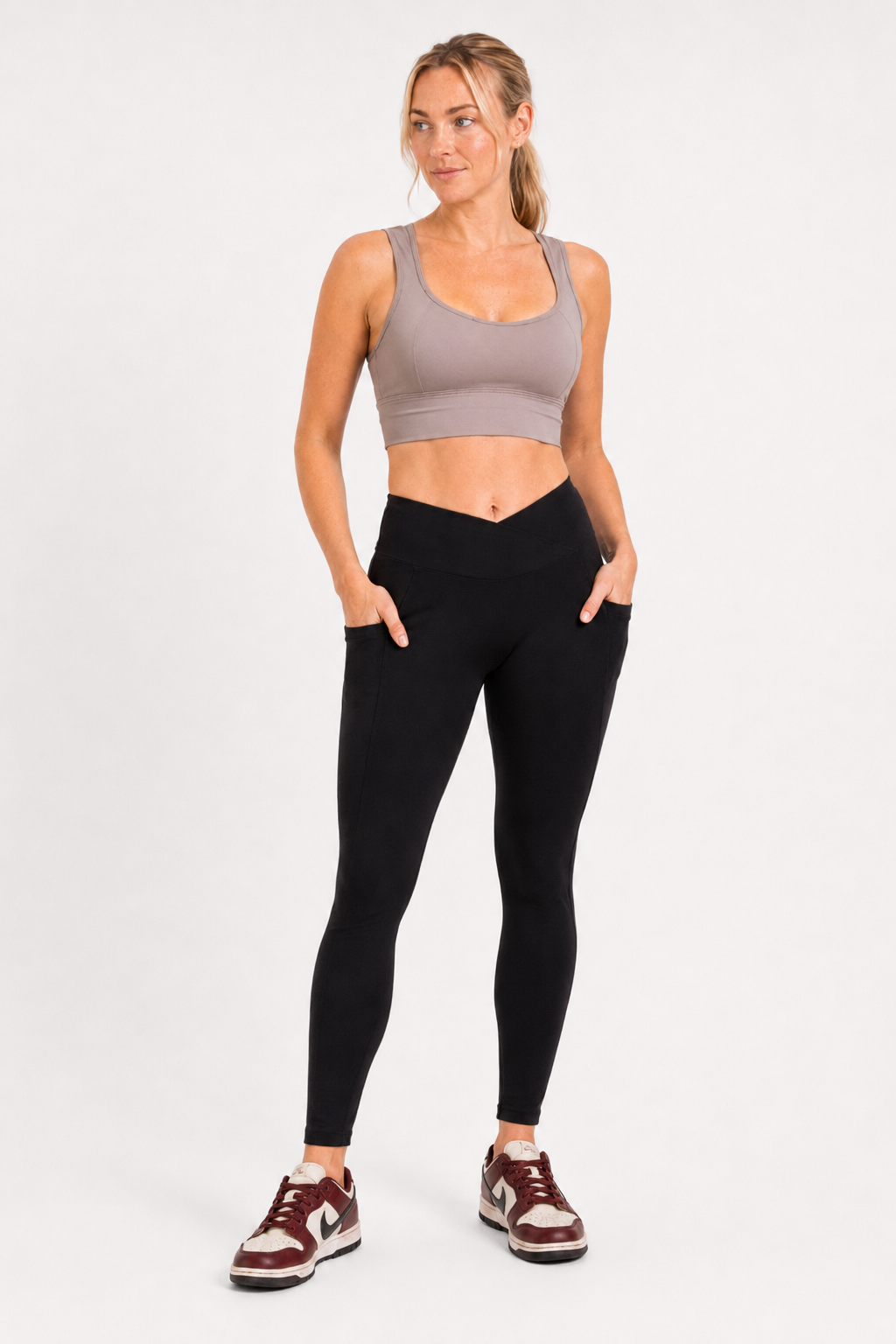 Black V-Waist Sculpting Leggings with Pockets