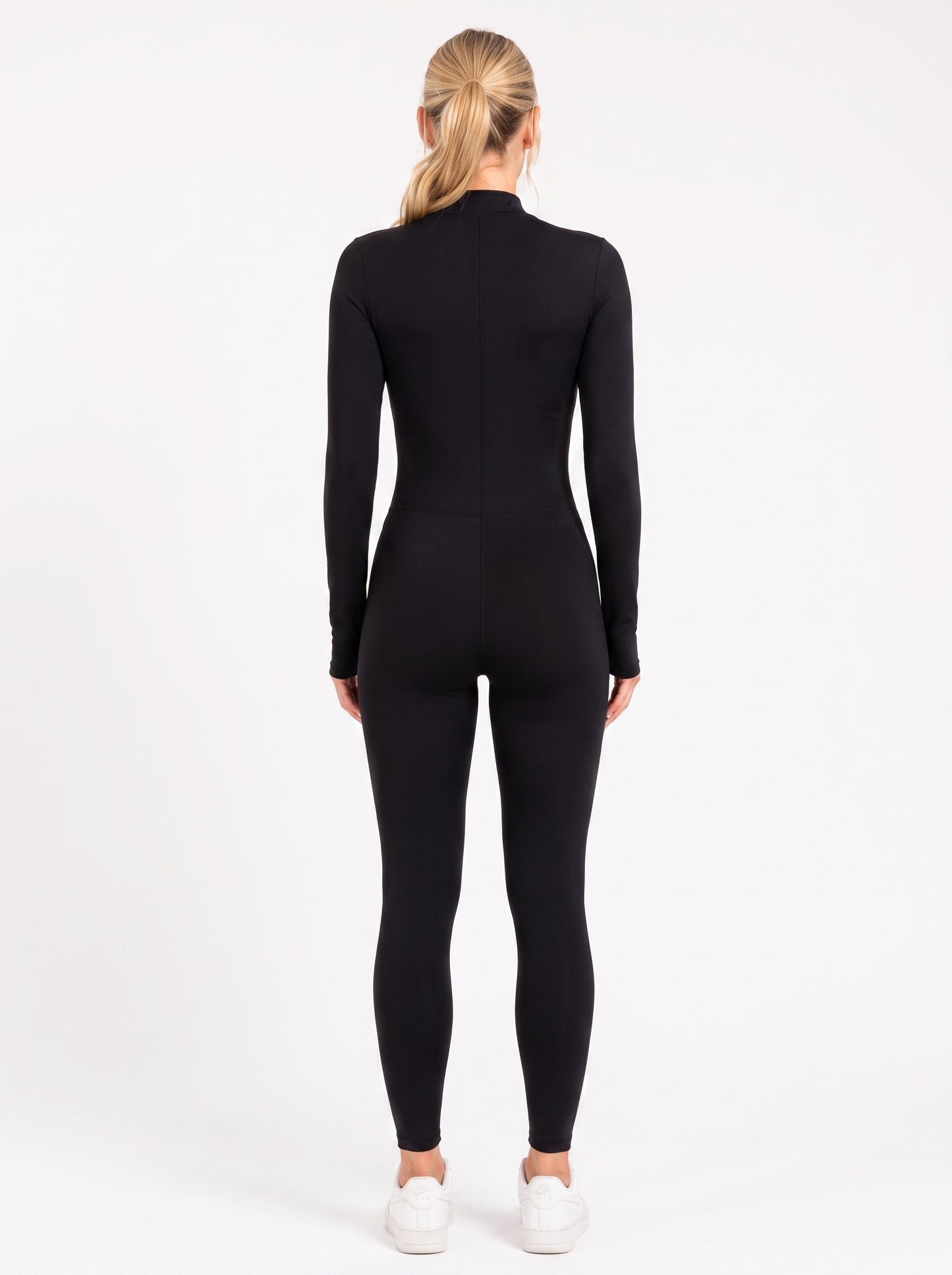 Black Long-Sleeve Sculpting Zip Unitard