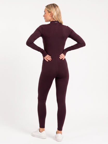 Burgundy Long-Sleeve Zip Unitard