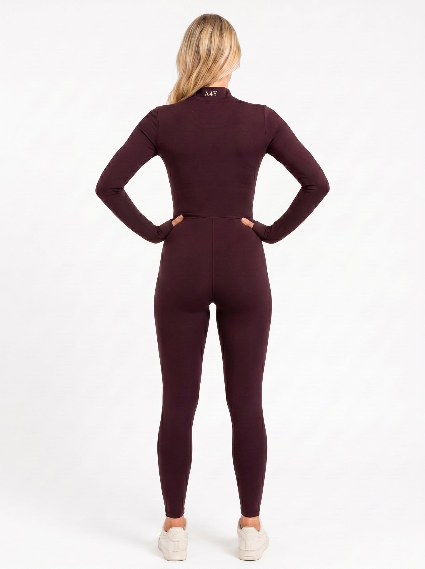 Burgundy Long-Sleeve Zip Unitard