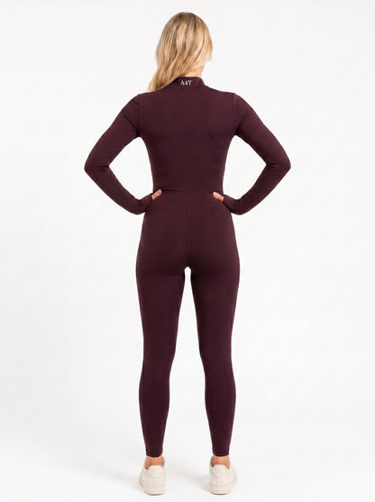 Burgundy Long-Sleeve Zip Unitard