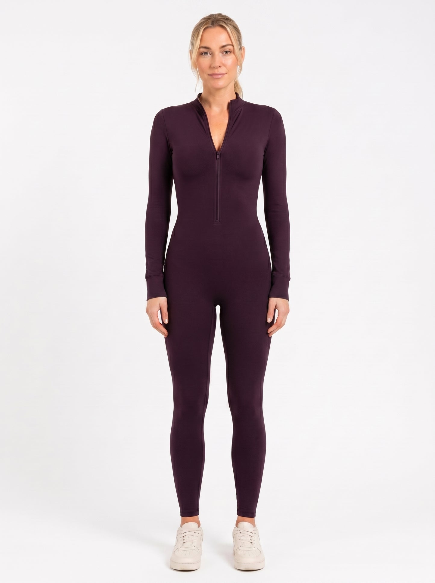Burgundy Long-Sleeve Zip Unitard