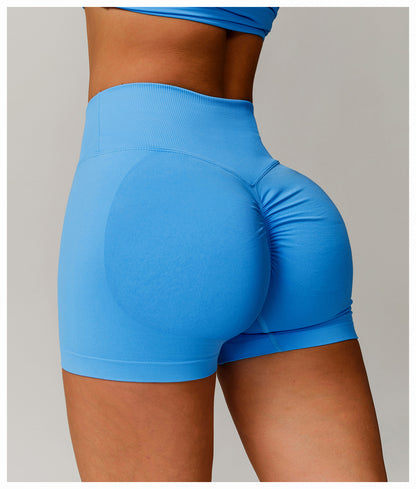 Light Blue Sculpting Seamless Shorts – High-Waist Activewear with Scrunch Detail